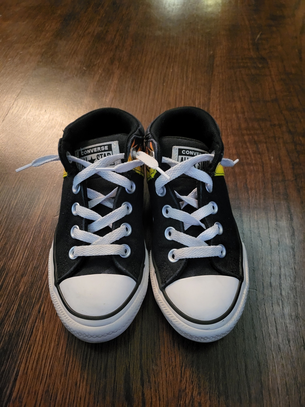 Converse Kids Black Low-Top Sneakers with White Laces and Toe Cap